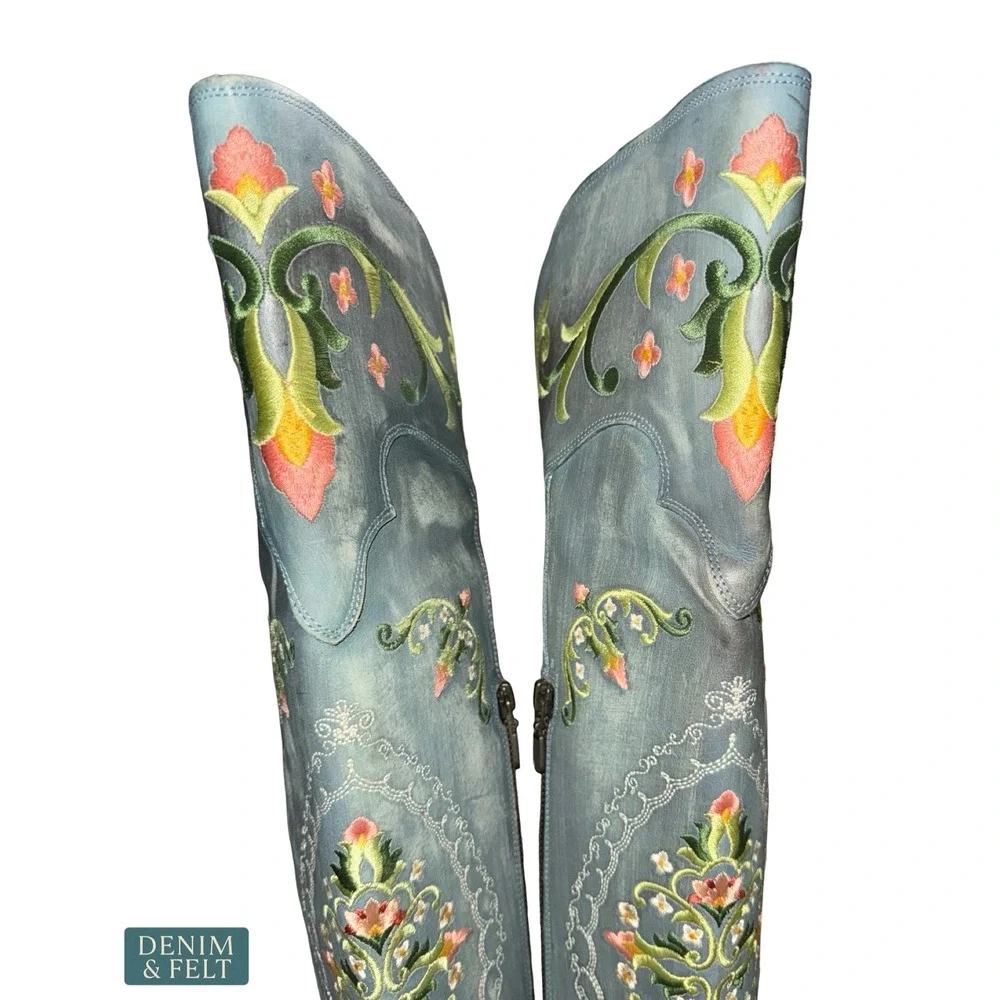 NEW‎ Dan Post Flower Child Turquoise Embroidered Knee High Western Boots 6.5 - Picture 16 of 16